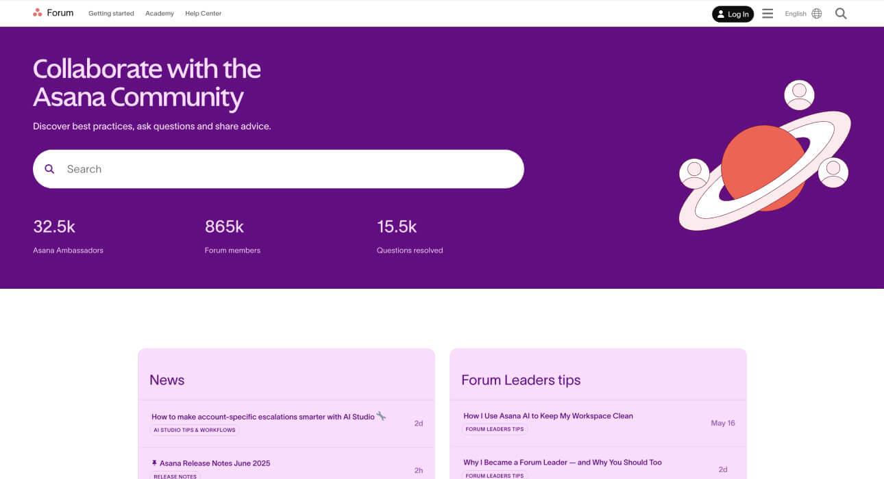 Asana Discourse forum homepage
