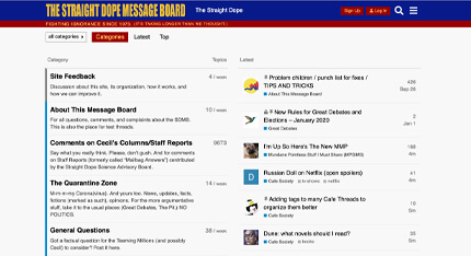 Straight Dope Discourse forum homepage